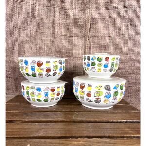 Set of 4 Gracie Whimsical Storage Bowls With air tight Vented Lids~Ceramic